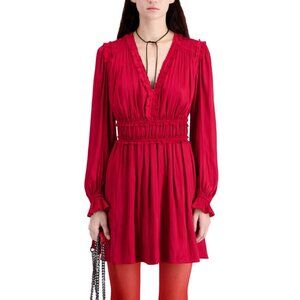 The Kooples Red Long Sleeve‎ Mini Dress Elastic Waist Ruffled Viscose Sz US 8